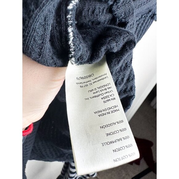 We The Free Game On Micro Crop Sweater Striped Womens Medium Black Cream - Picture 8 of 9